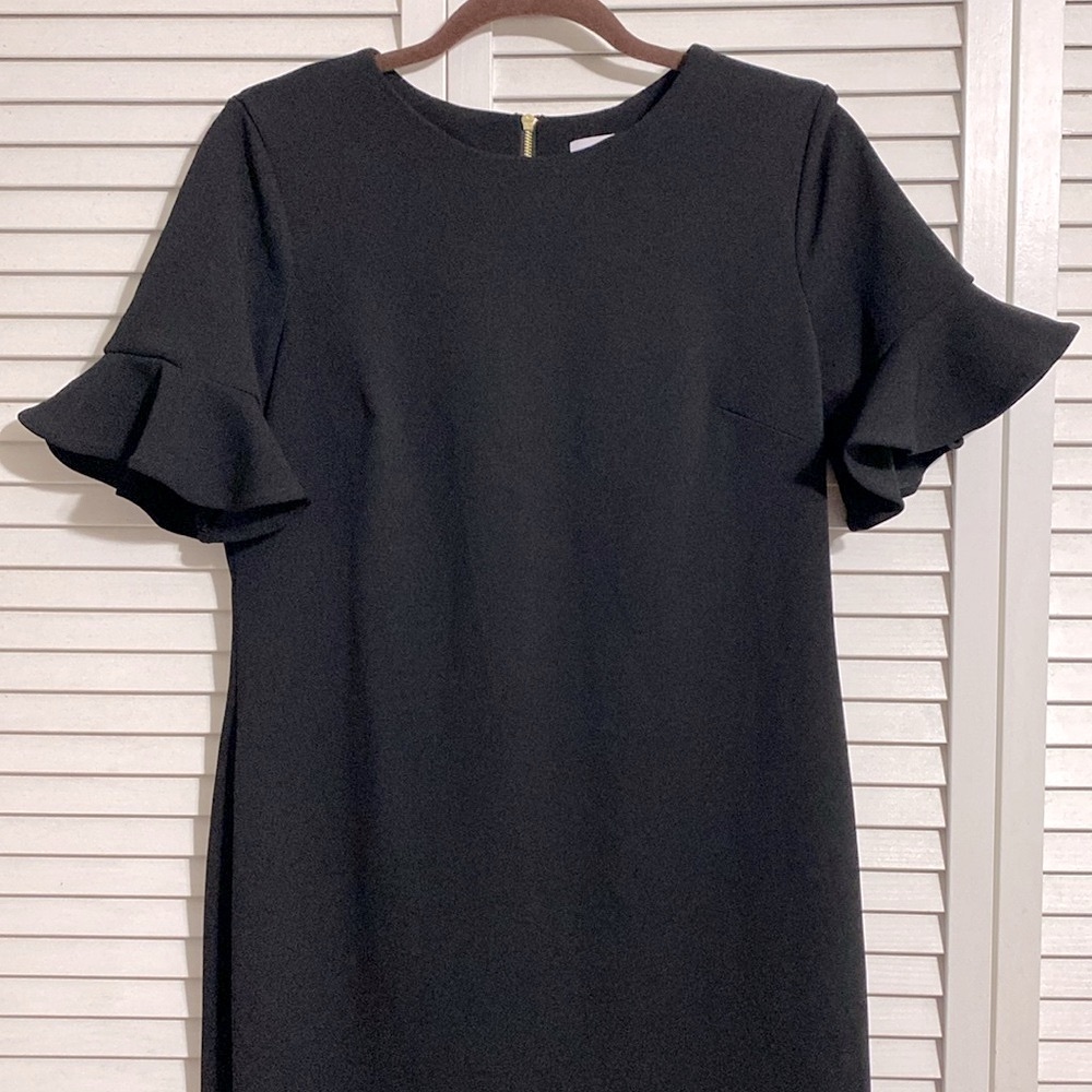 Calvin Klein Exquisite Black Short Flutter Sleeves Sheath Dress